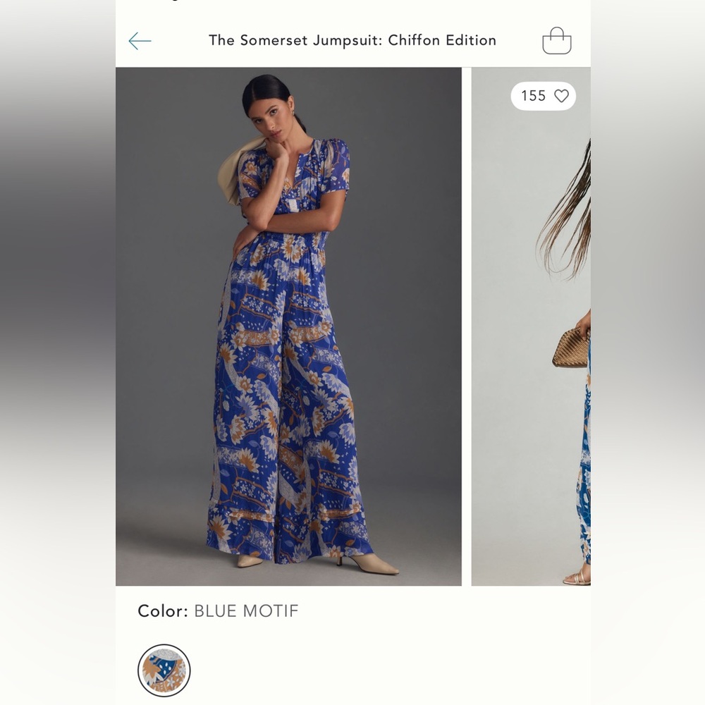Anthropologie The Somerset Jumpsuit: Chiffon Edition in Blue Motif 1X